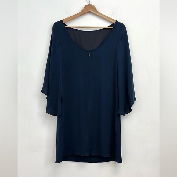 MILLY Butterfly Sleeve Silk Stretch Crepe Bateau Neckline Mini Shift Dress Size2 - Picture 3 of 15